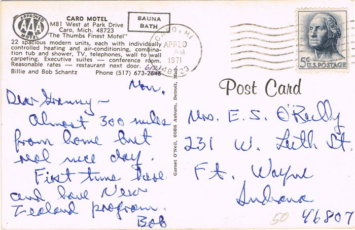 Caro Motel (Park Drive Inn) - Old Post Card
